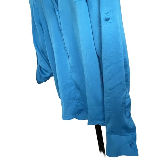 Express Top Long Sleeve Roll Tab Blouse Cut Out V Neck Keyhole Back Blue XS - Picture 4 of 5